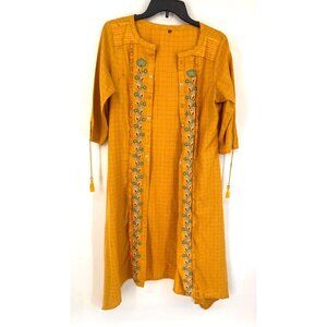 Unbranded Longline Topper Cardigan House Coat Size 40 Yellow Embroidered Border
